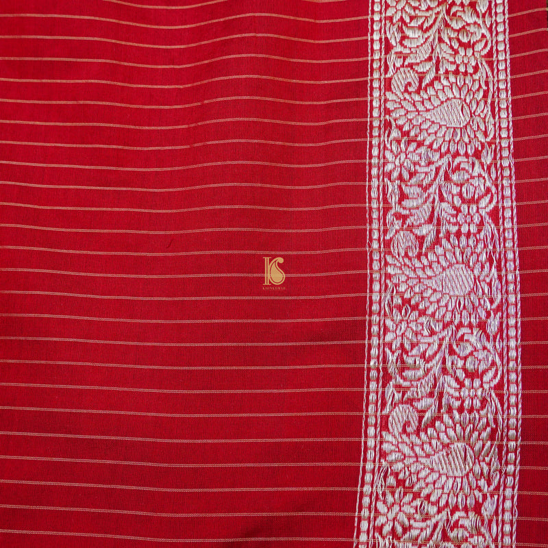 Rock Blue & Red Pure Kora Handloom Banarasi Check Saree - Khinkhwab