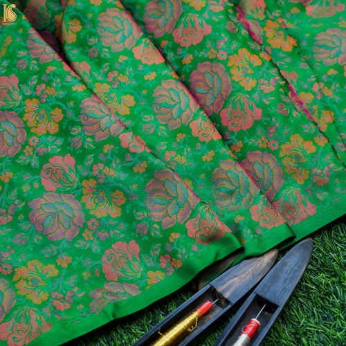 Salem Green Pure Banarasi Silk Handwoven Tanchui Kurta Fabric - Khinkhwab