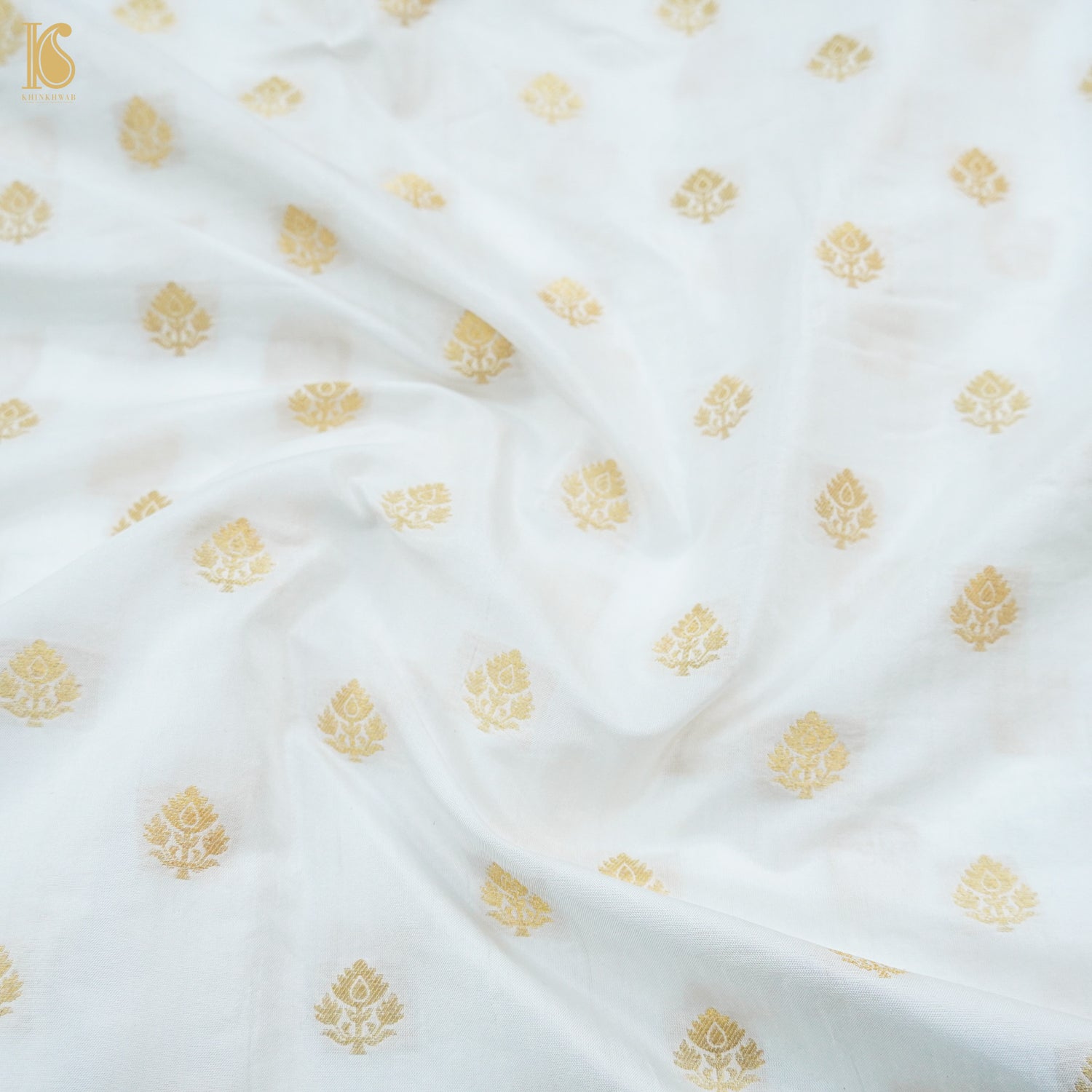 Beige &amp; Gold Pure Chiniya Silk Banarasi Dyeable Fabric - Khinkhwab