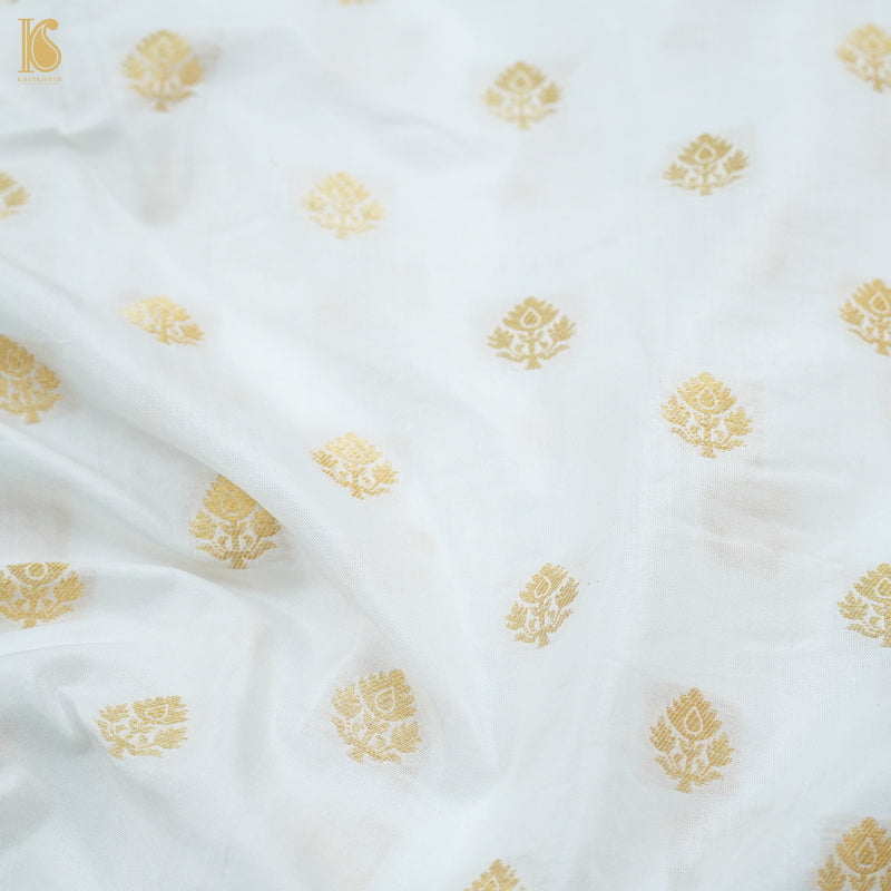 Beige & Gold Pure Chiniya Silk Banarasi Dyeable Fabric - Khinkhwab