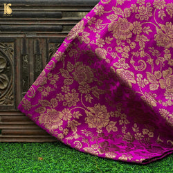 Magenta Pure Katan Silk Banarasi Blouse Fabric - Khinkhwab