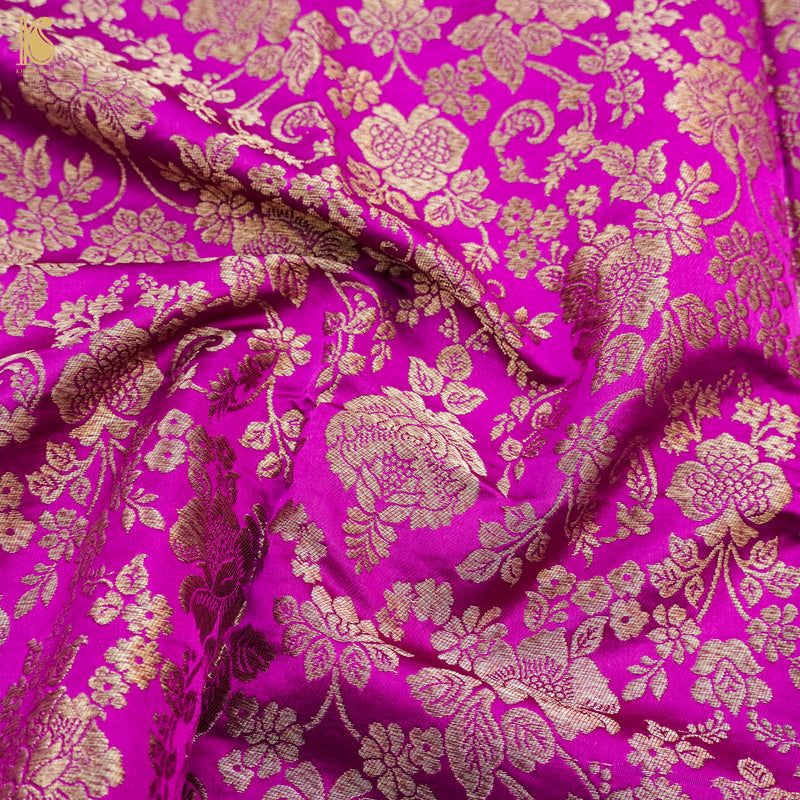 Magenta Pure Katan Silk Banarasi Blouse Fabric - Khinkhwab