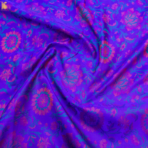 Blue Pure Banarasi Silk Handwoven Tanchui Kurta Fabric - Khinkhwab
