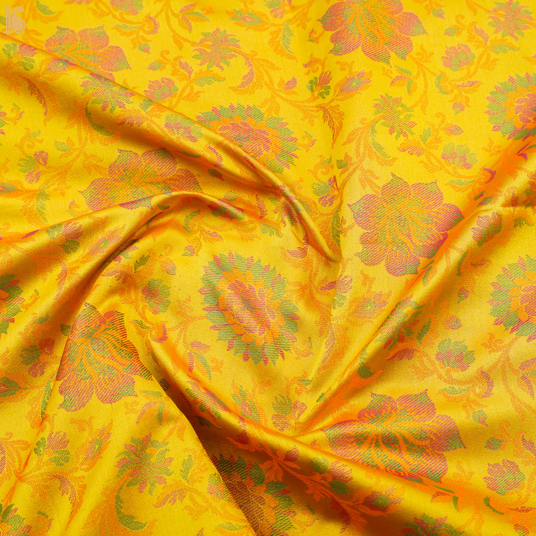 Turbo Yellow Pure Banarasi Silk Handwoven Tanchui Kurta Fabric - Khinkhwab