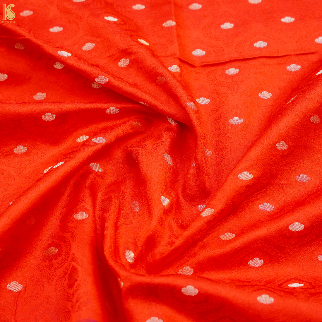 Orange Red Pure Banarasi Silk Handwoven Tanchui Kurta Fabric - Khinkhwab