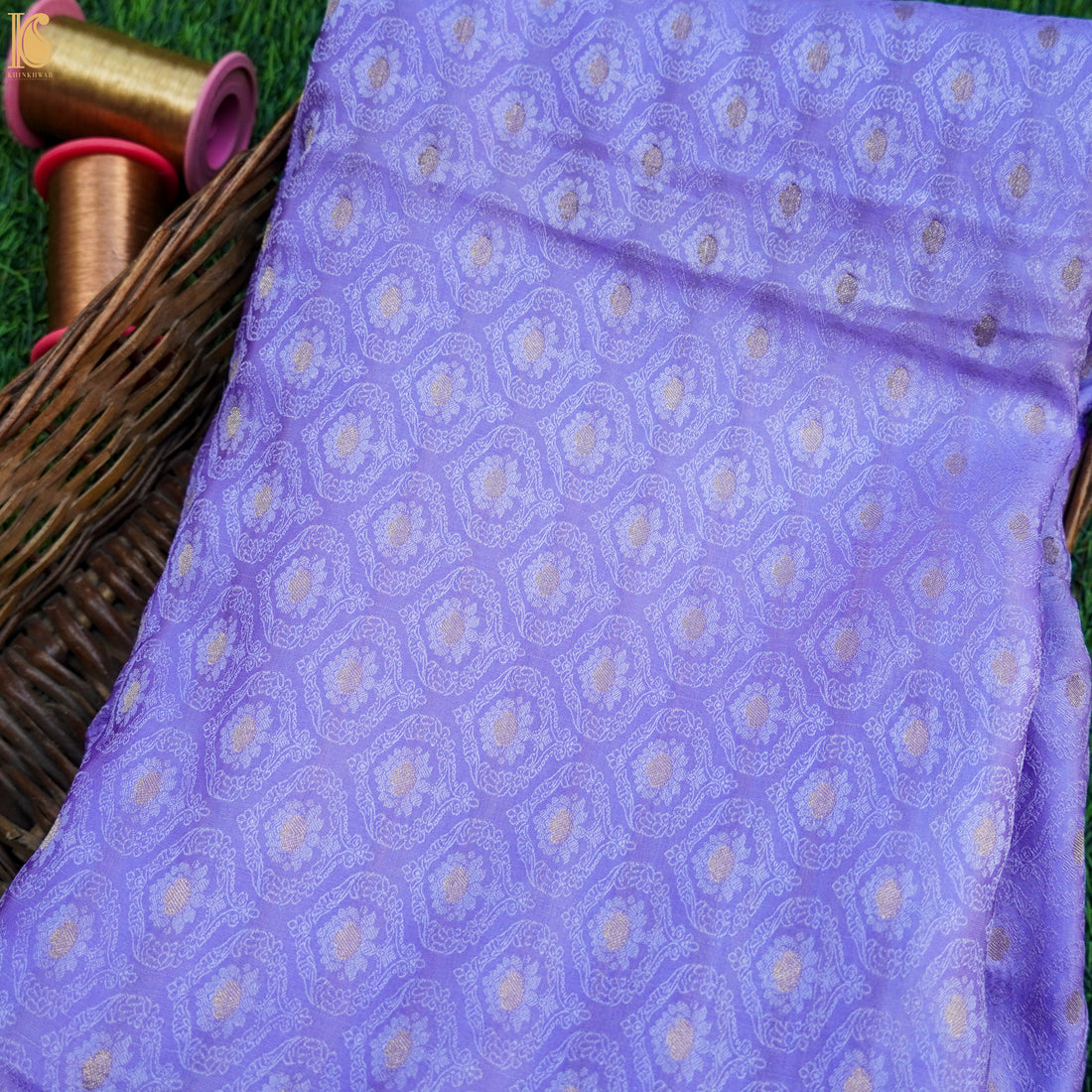 Portage Blue Pure Banarasi Silk Handwoven Tanchui Kurta Fabric - Khinkhwab