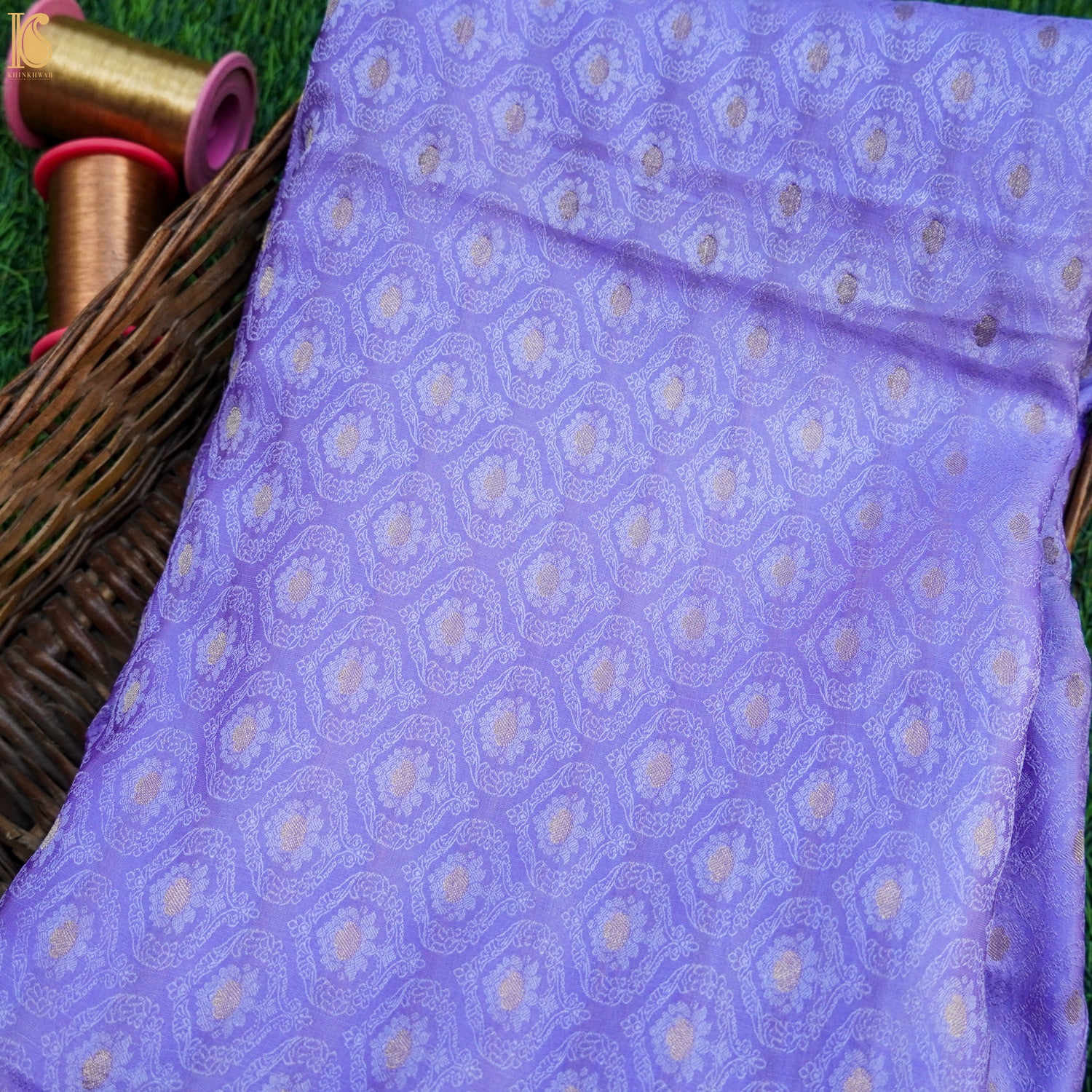 Portage Blue Pure Banarasi Silk Handwoven Tanchui Kurta Fabric - Khinkhwab