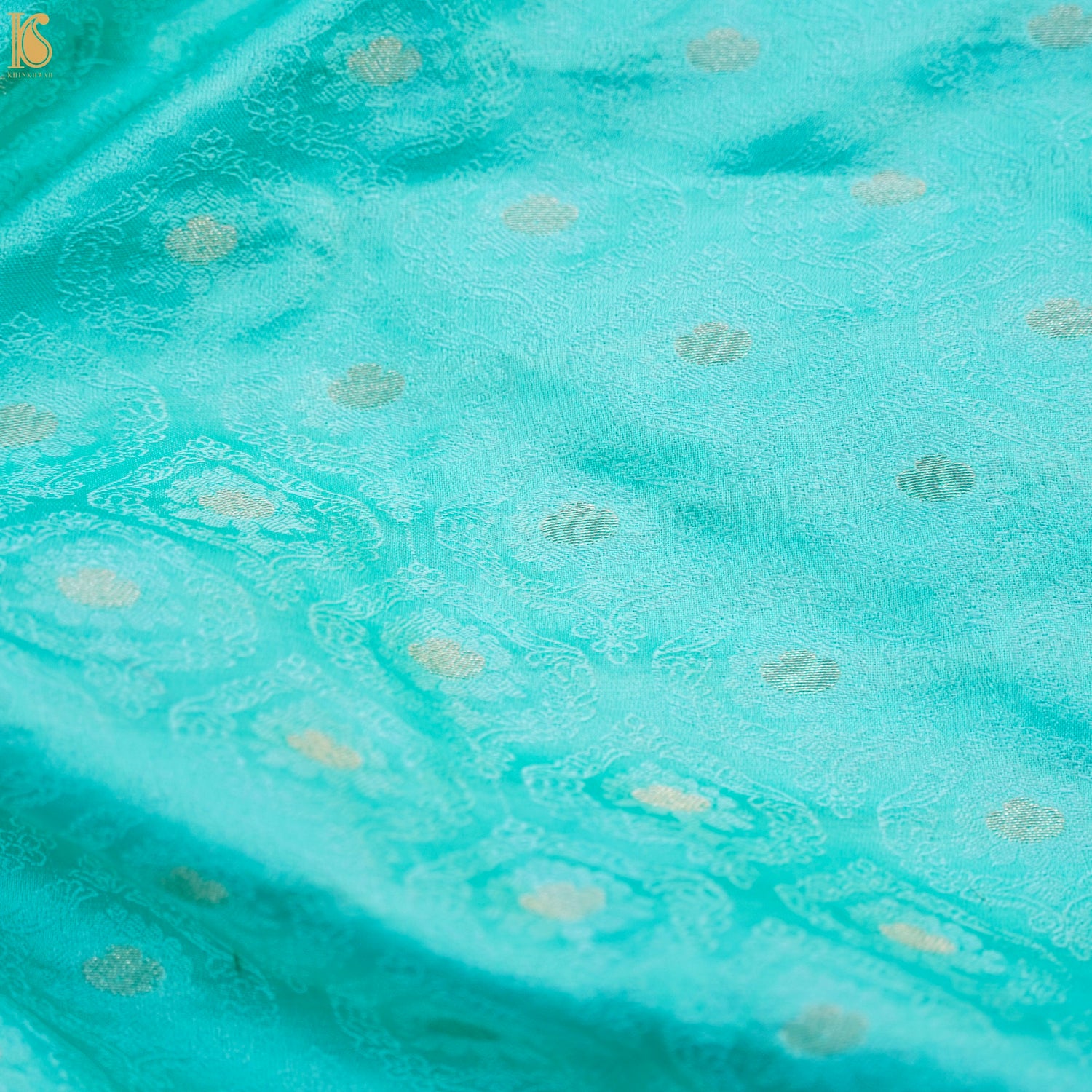 Turquoise Blue Pure Banarasi Silk Handwoven Tanchui Kurta Fabric - Khinkhwab