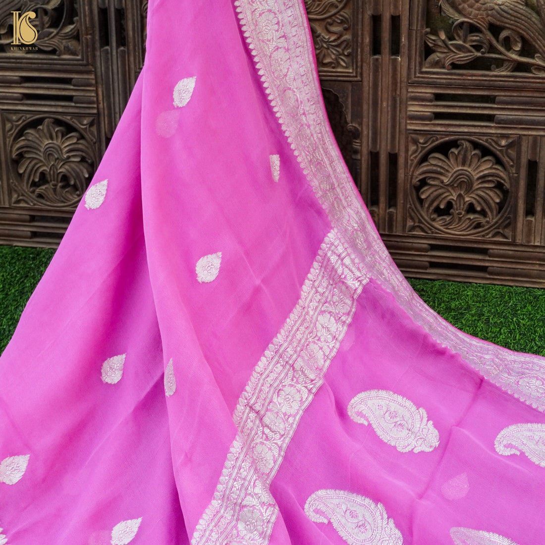 Pale Magenta Pure Georgette Handloom Banarasi Saree - Khinkhwab