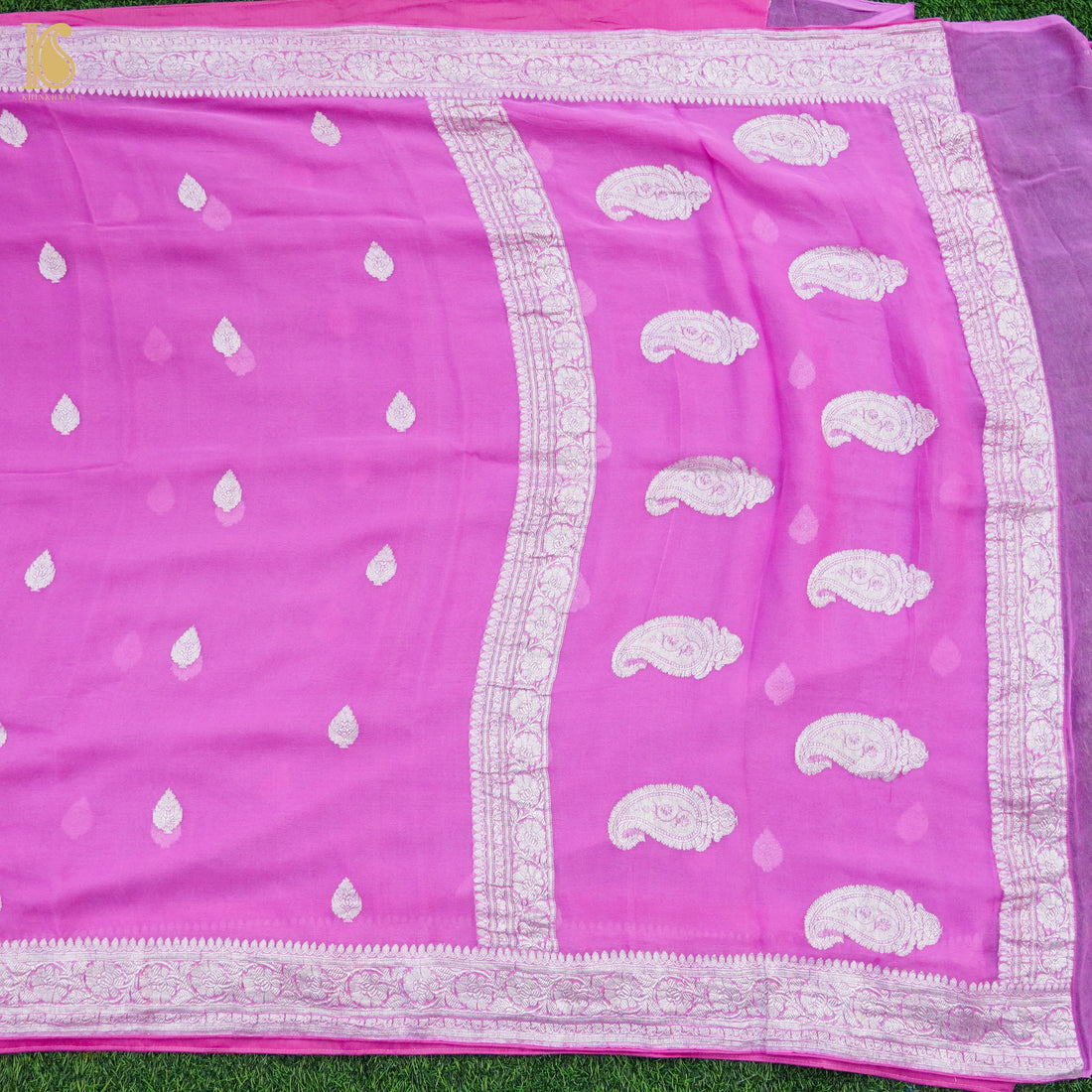 Pale Magenta Pure Georgette Handloom Banarasi Saree - Khinkhwab