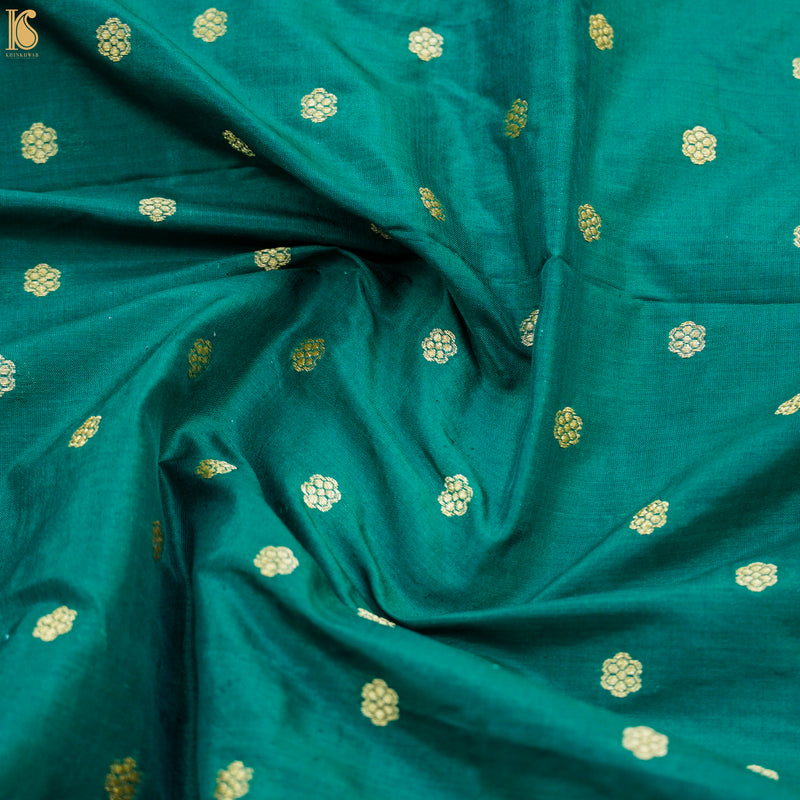 Cyan Green Pure Katan Silk Banarasi Fabric - Khinkhwab