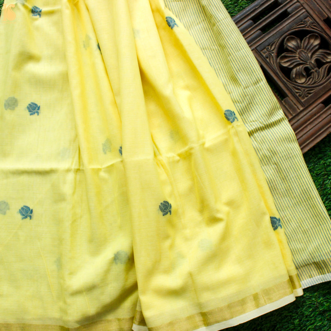 Portafino Yellow Handwoven Pure Cotton Saree - Khinkhwab