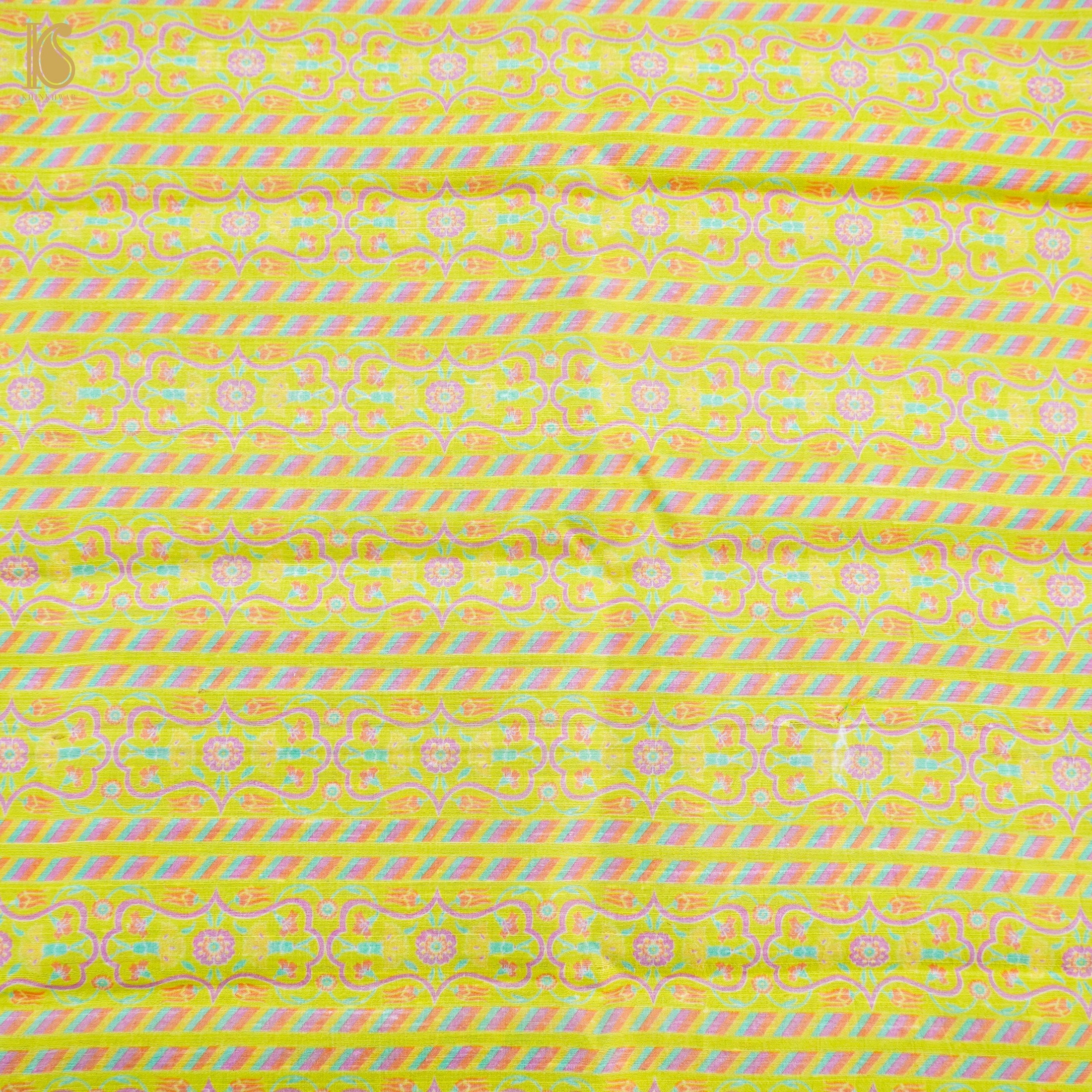 KARANFIL - Starship Green Pure Raw Silk Print Fabric - Khinkhwab