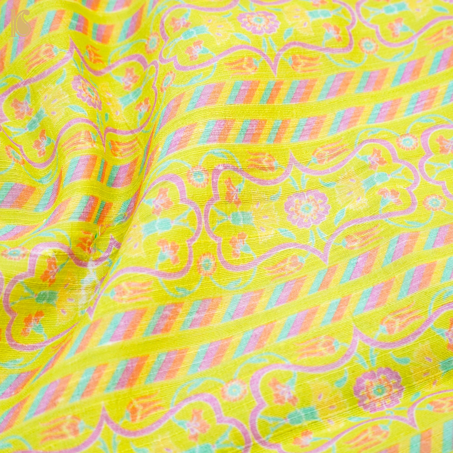KARANFIL - Starship Green Pure Raw Silk Print Fabric - Khinkhwab