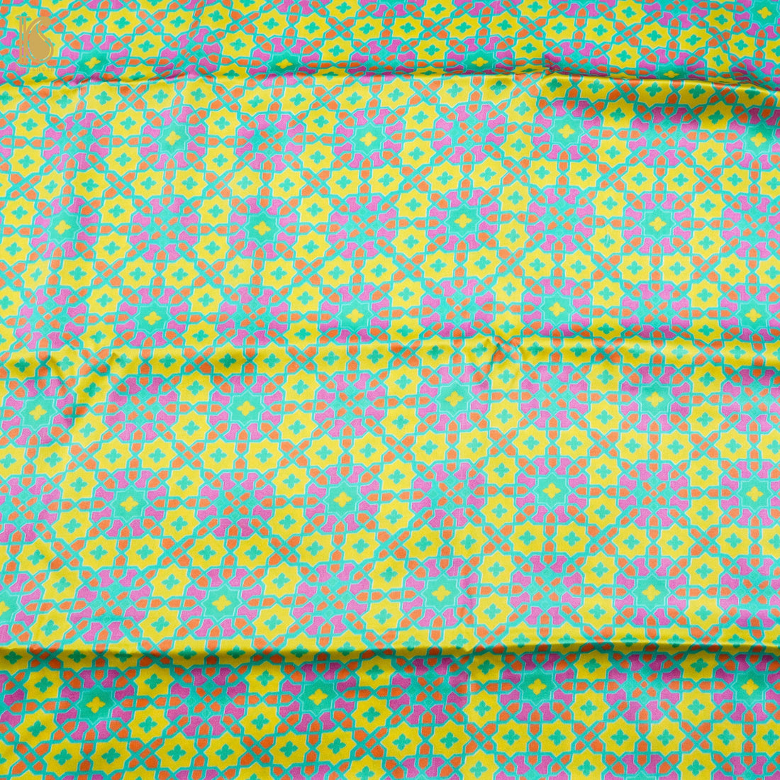 NİLÜFER - Blue &amp; Yellow Pure Sateen Silk Print Fabric - Khinkhwab