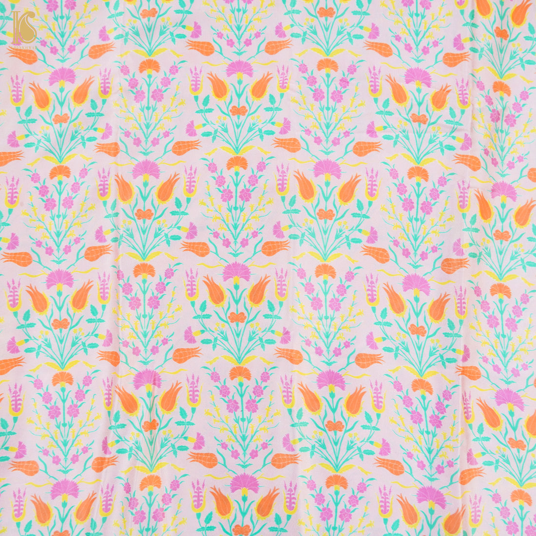 LALE- Snuff Pink Pure Sateen Silk Print Fabric - Khinkhwab
