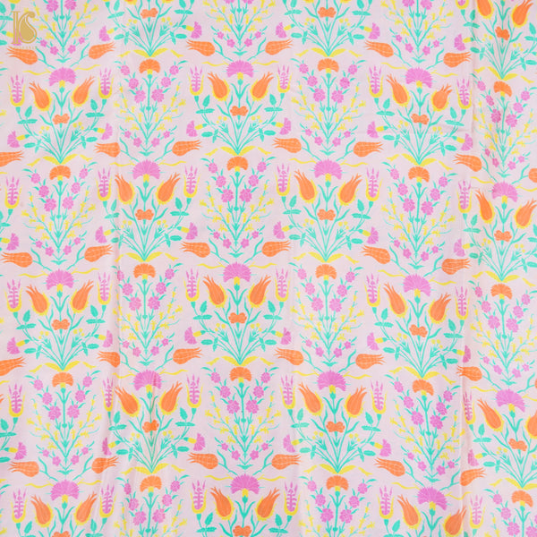 LALE- Snuff Pink Pure Sateen Silk Print Fabric - Khinkhwab