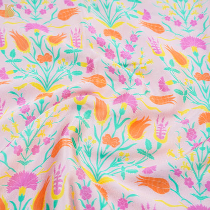 LALE- Snuff Pink Pure Sateen Silk Print Fabric - Khinkhwab