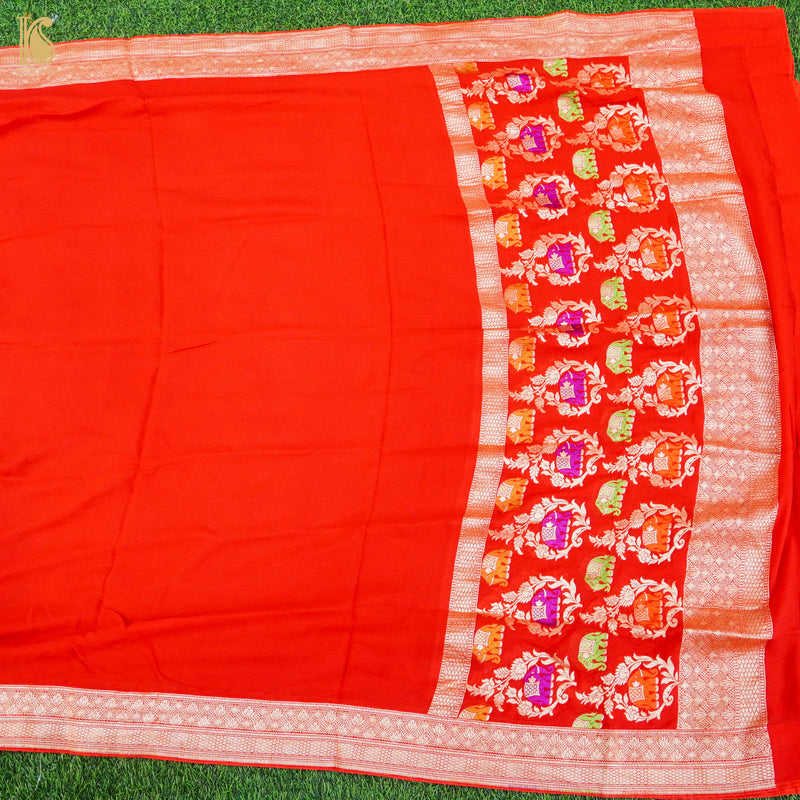 Red Georgette Handloom Banarasi Elepehant Stitched Lehenga Set - Khinkhwab