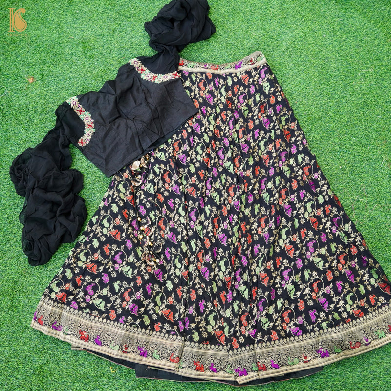 Black Georgette Shikargah Banarasi Shikargah Stitched Lehenga Set - Khinkhwab