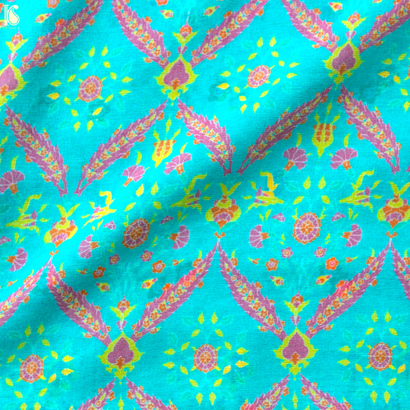 NERGİS - Blue Pure Georgette Silk Print Saree - Khinkhwab