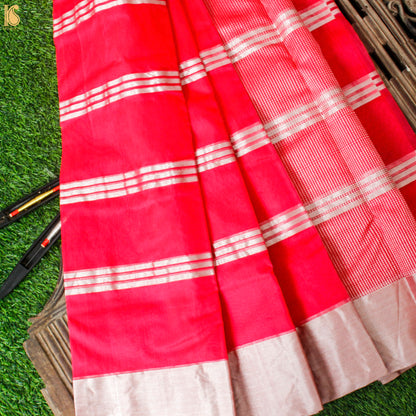 Pink Pure Silk Handwoven Chanderi Stripes Saree - Khinkhwab