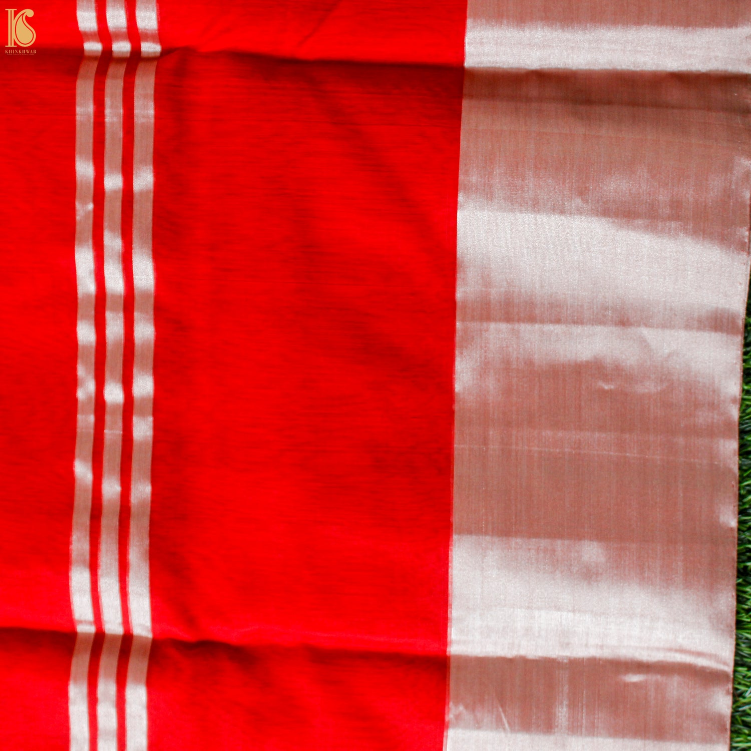 Red Pure Silk Handwoven Chanderi Stripes Saree - Khinkhwab