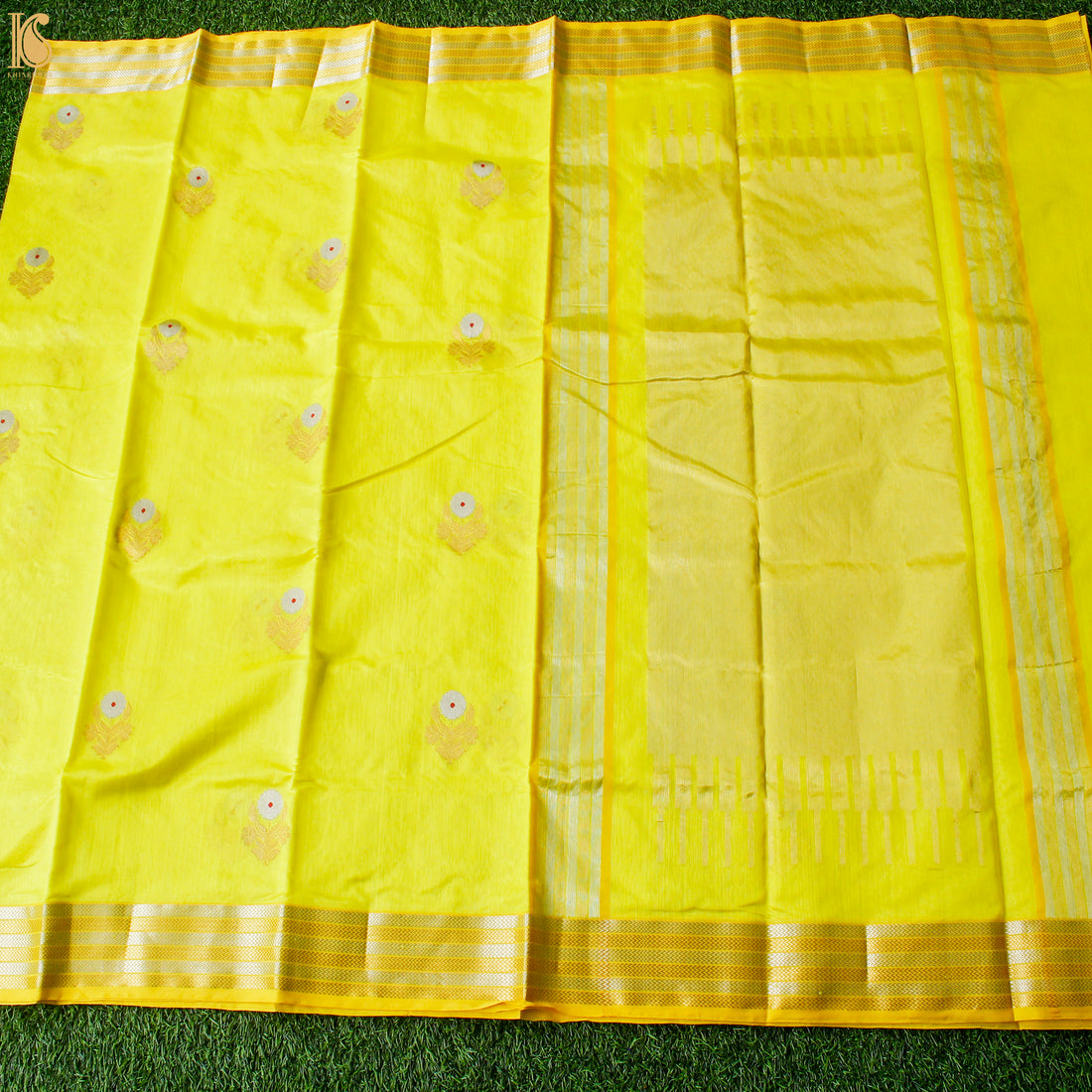 Golden Fizz Yellow Pure Handwoven Chanderi Eknaliya Meena Saree - Khinkhwab