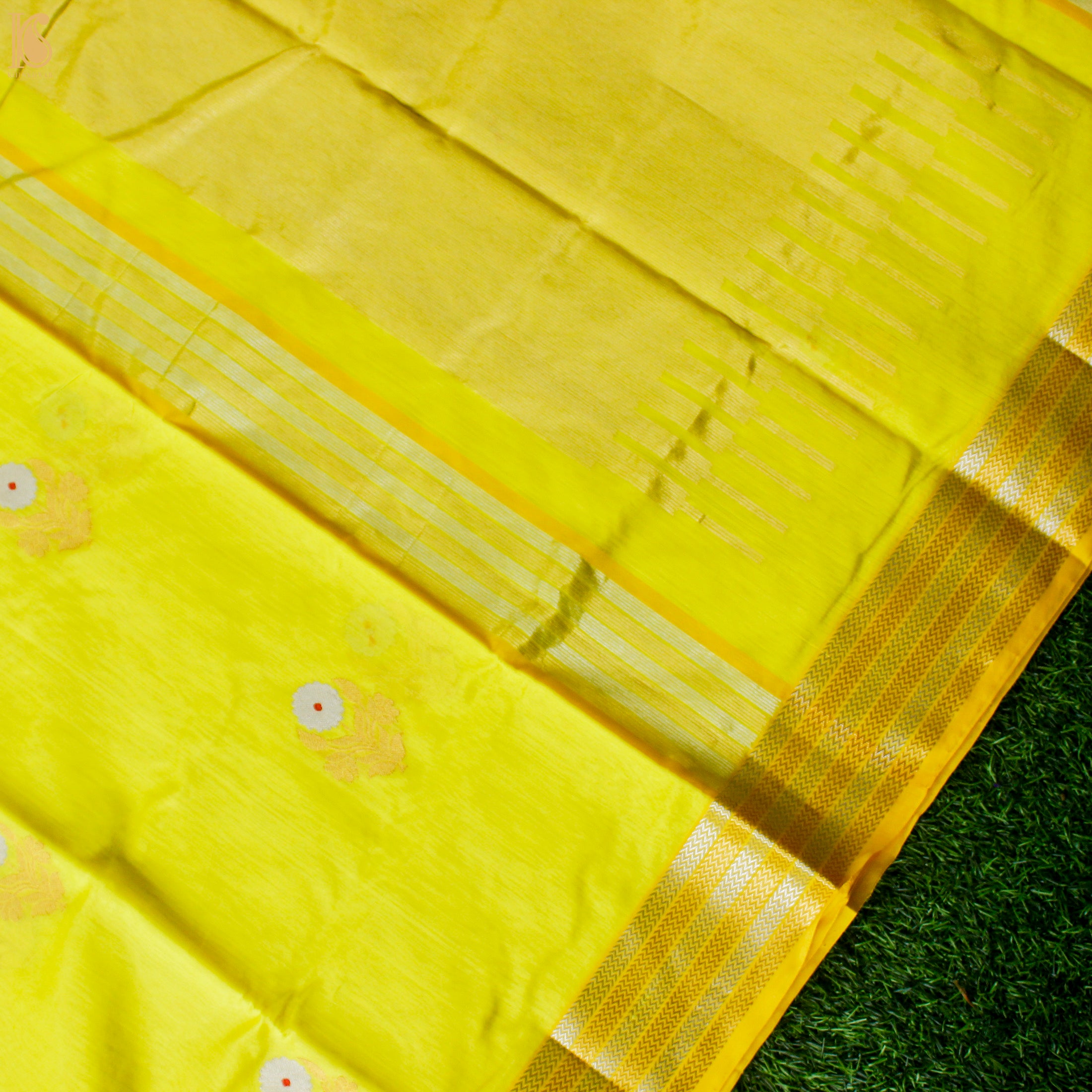 Golden Fizz Yellow Pure Handwoven Chanderi Eknaliya Meena Saree - Khinkhwab
