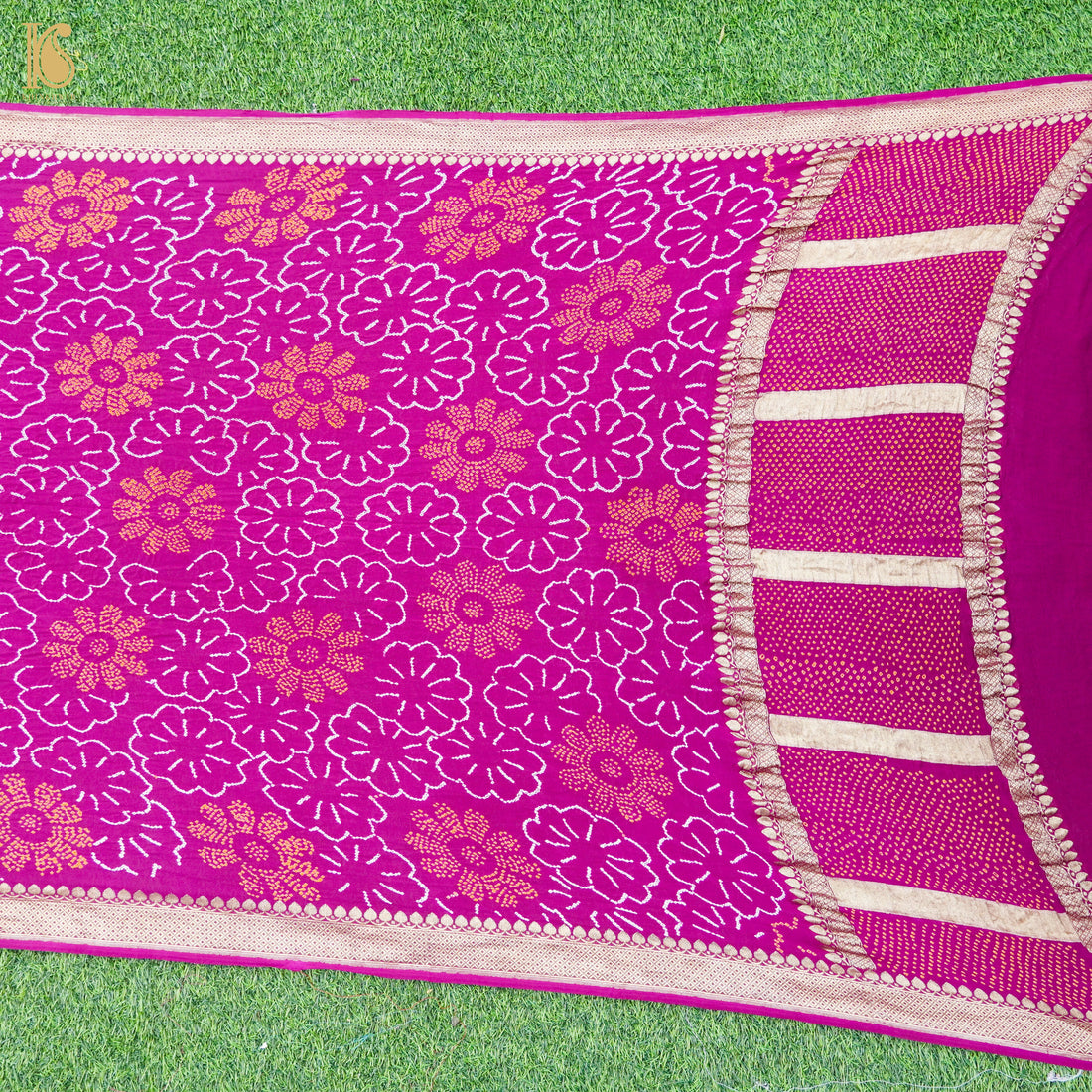 Jazzberry Jam Pure Georgette Handloom Banarasi Bandhani Saree - Khinkhwab