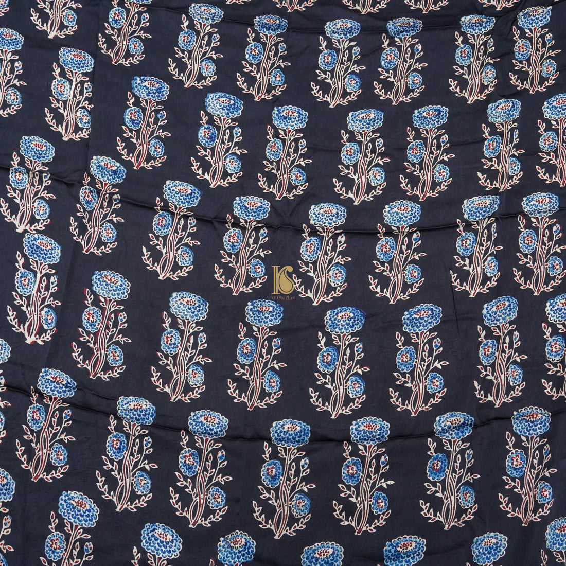 Black Hand Block Ajrakh Modal Silk Fabric - Khinkhwab