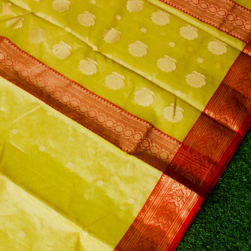 Wild Rice Yellow Pure Tissue Silk Handwoven Chanderi Saree - Khinkhwab