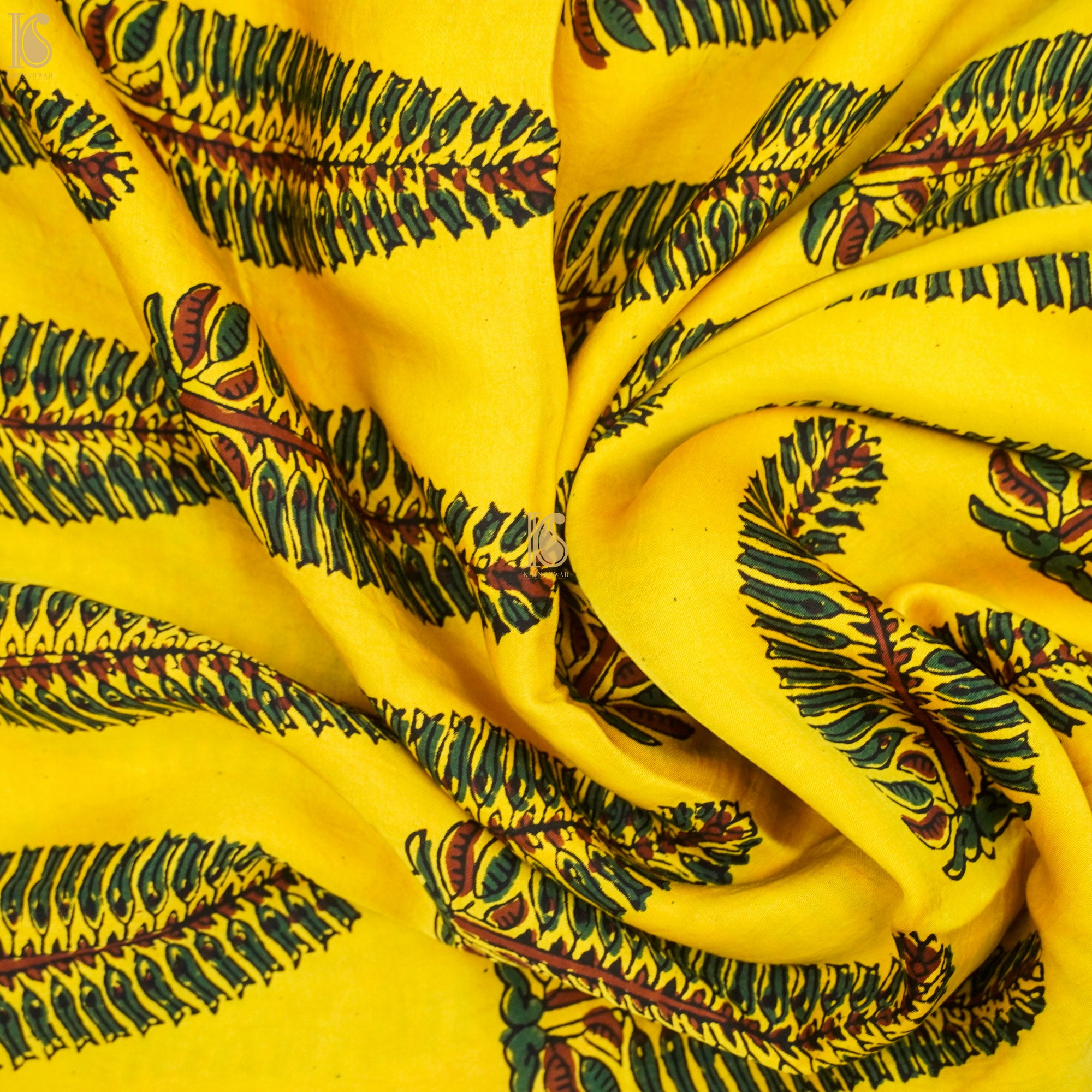 Golden Poppy Hand Block Ajrakh Modal Silk Fabric - Khinkhwab