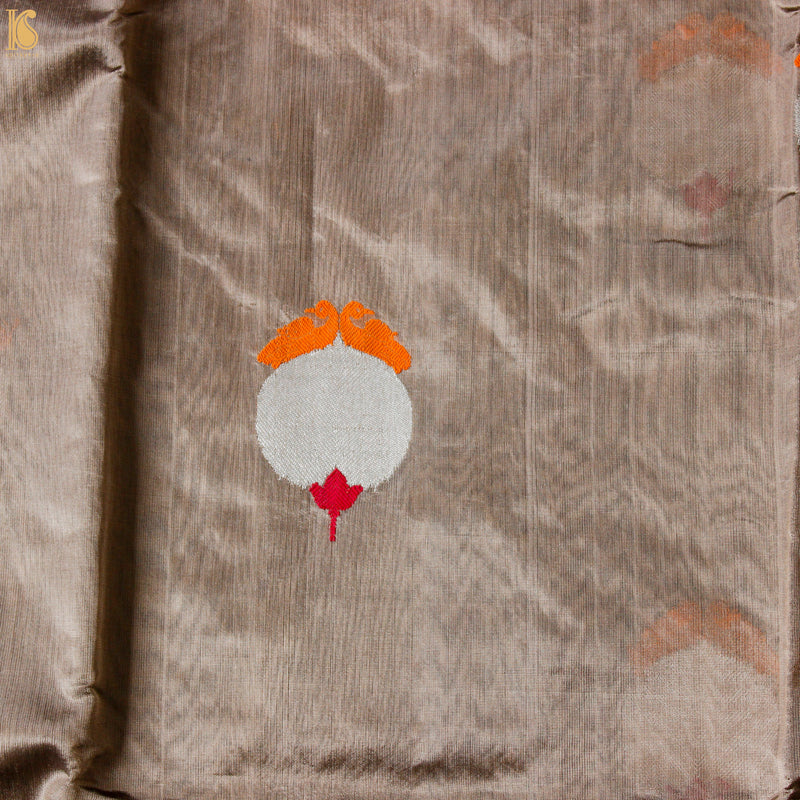 Wafer Brown Pure Silk Handwoven Chanderi Eknaliya Meena Saree - Khinkhwab