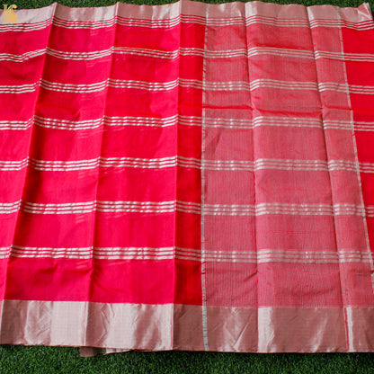 Pink Pure Silk Handwoven Chanderi Stripes Saree - Khinkhwab