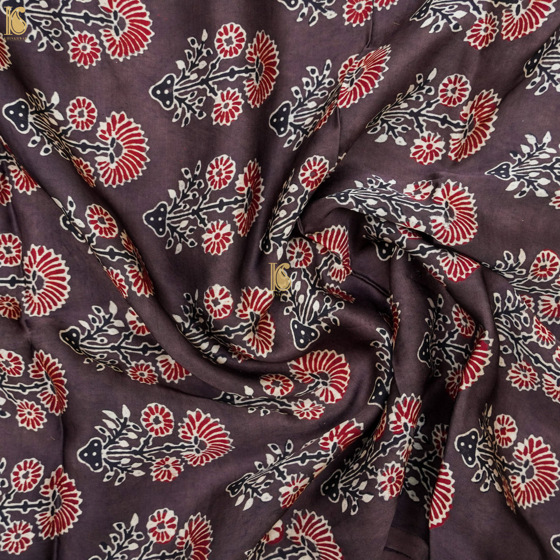 Finn Brown Hand Block Ajrakh Modal Silk Fabric - Khinkhwab