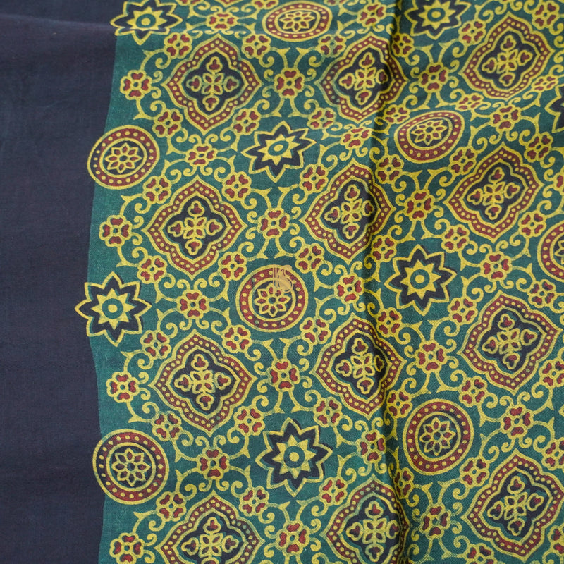 Teal Blue Hand Block Ajrakh Modal Silk Saree - Khinkhwab