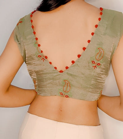 Pure Tissue Silk Stitched Sleeveless Blouse - Khinkhwab