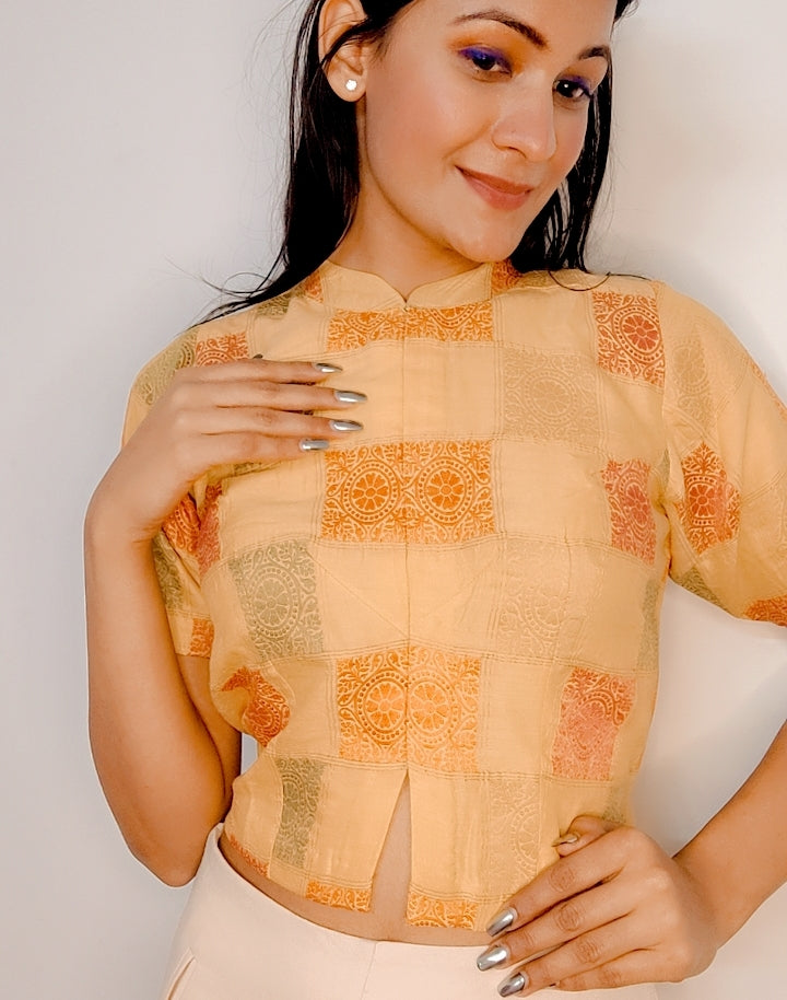 Lemon Yellow Pure Moonga Silk Stitched Blouse - Khinkhwab