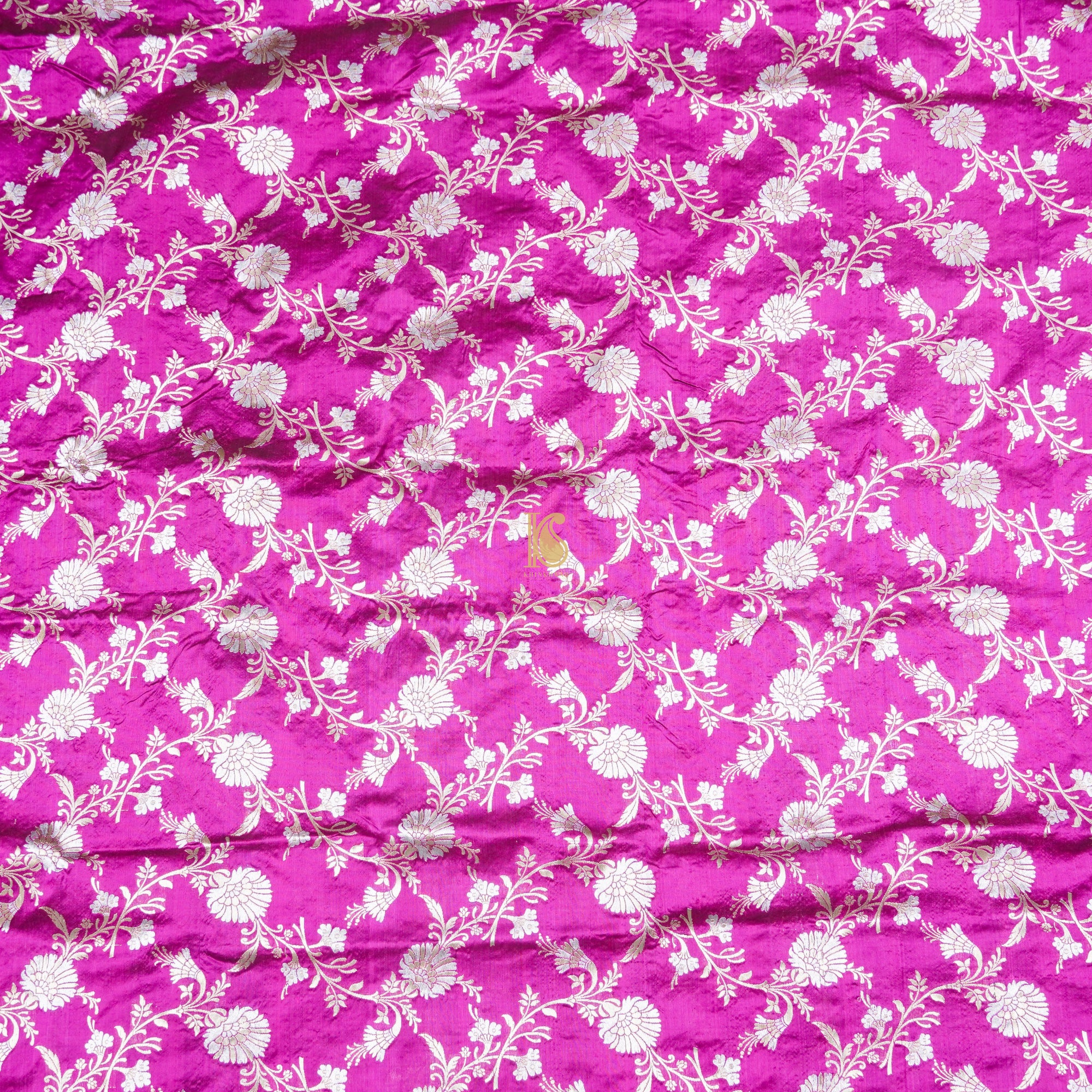 Fuchsia Pink Pure Katan Silk Banarasi Fabric - Khinkhwab