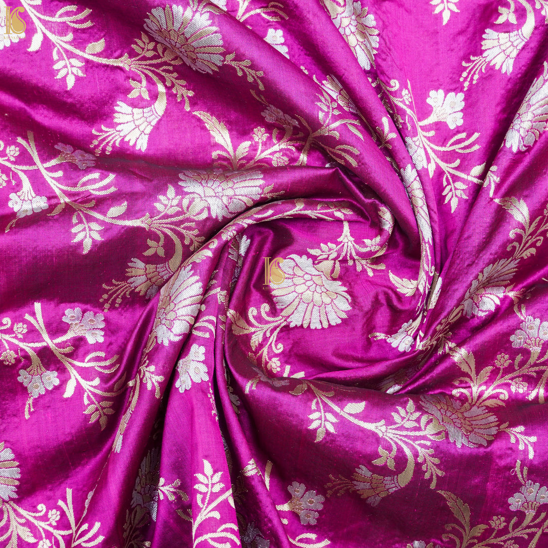 Fuchsia Pink Pure Katan Silk Banarasi Fabric - Khinkhwab