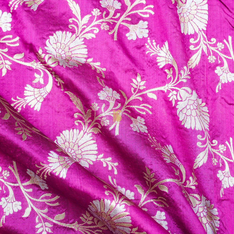 Fuchsia Pink Pure Katan Silk Banarasi Fabric - Khinkhwab