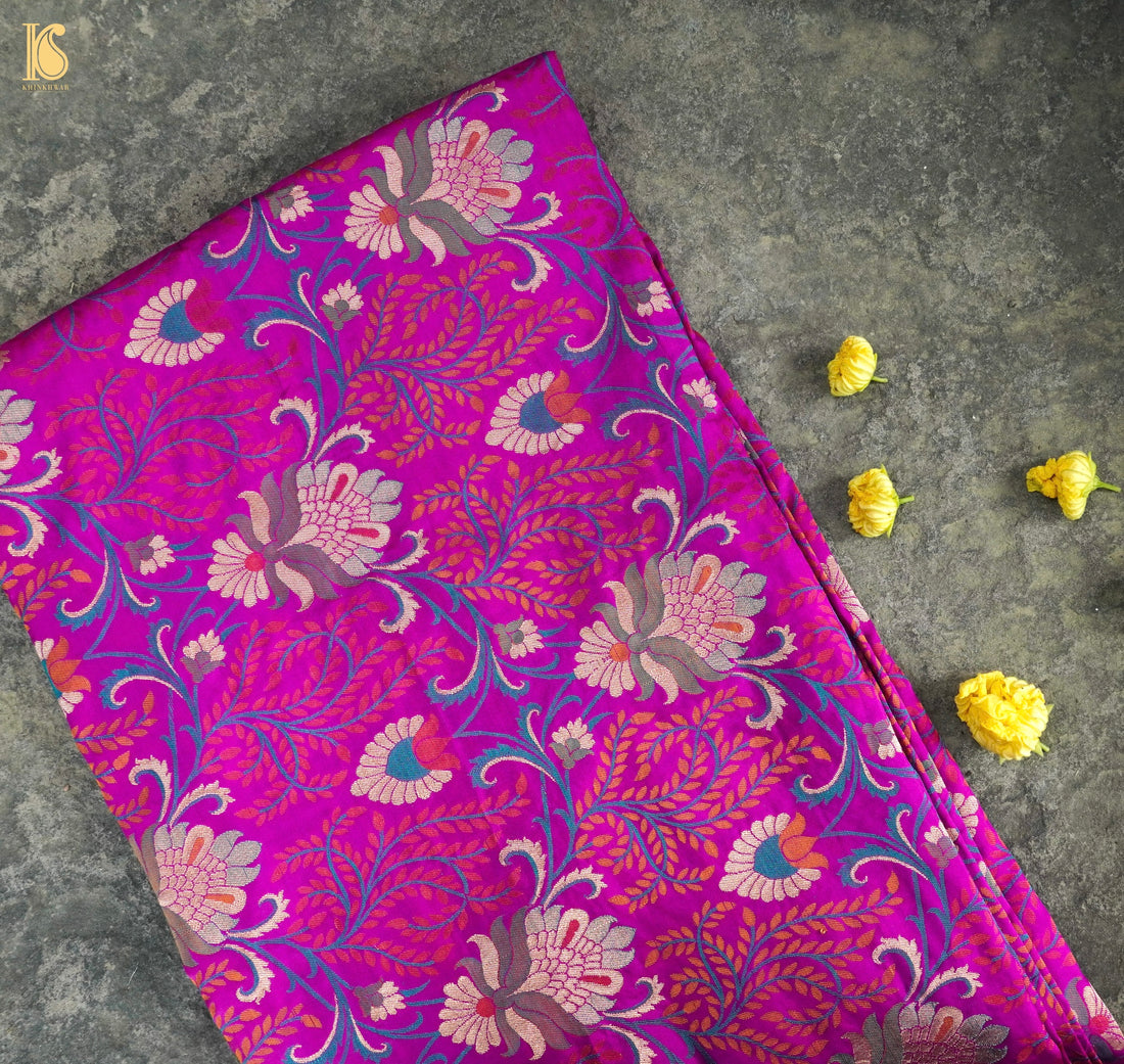 Violet Pure Katan Silk Banarasi Meenakari Fabric - Khinkhwab