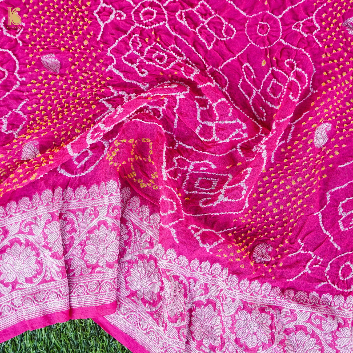 Pink Georgette Banarasi Handloom Baarik Bandhani Dupatta - Khinkhwab