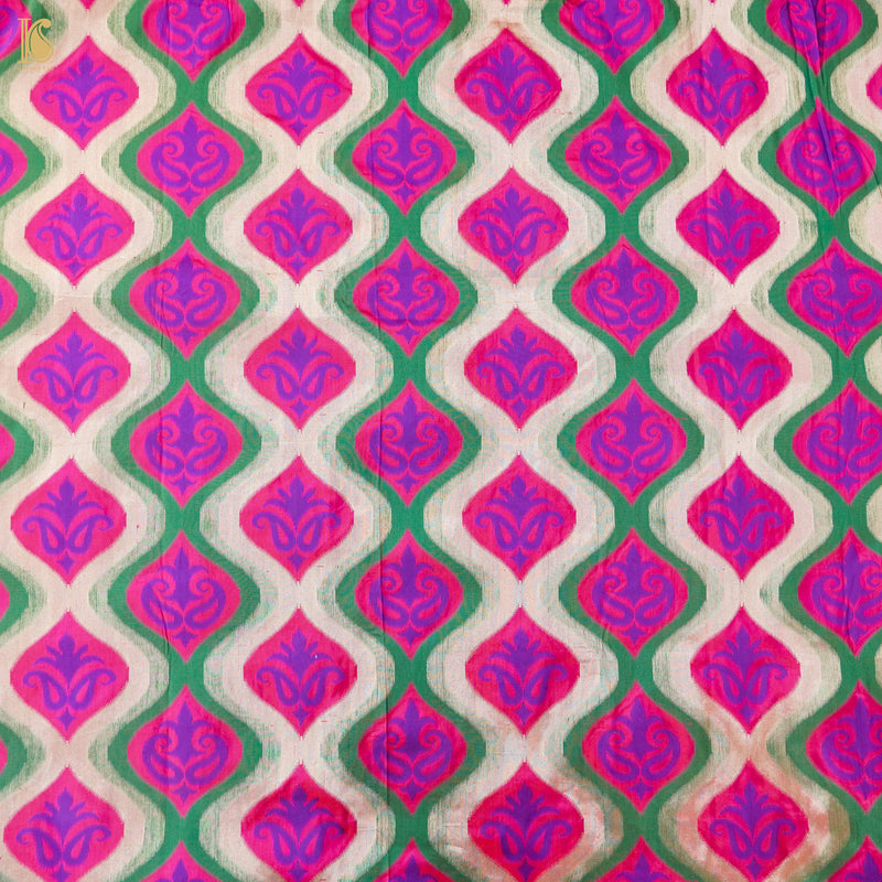 Pink & Green Pure Katan Silk Banarasi Fabric - Khinkhwab