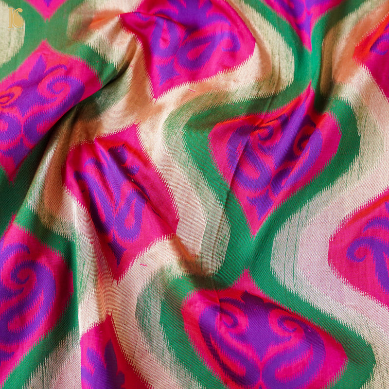 Pink & Green Pure Katan Silk Banarasi Fabric - Khinkhwab