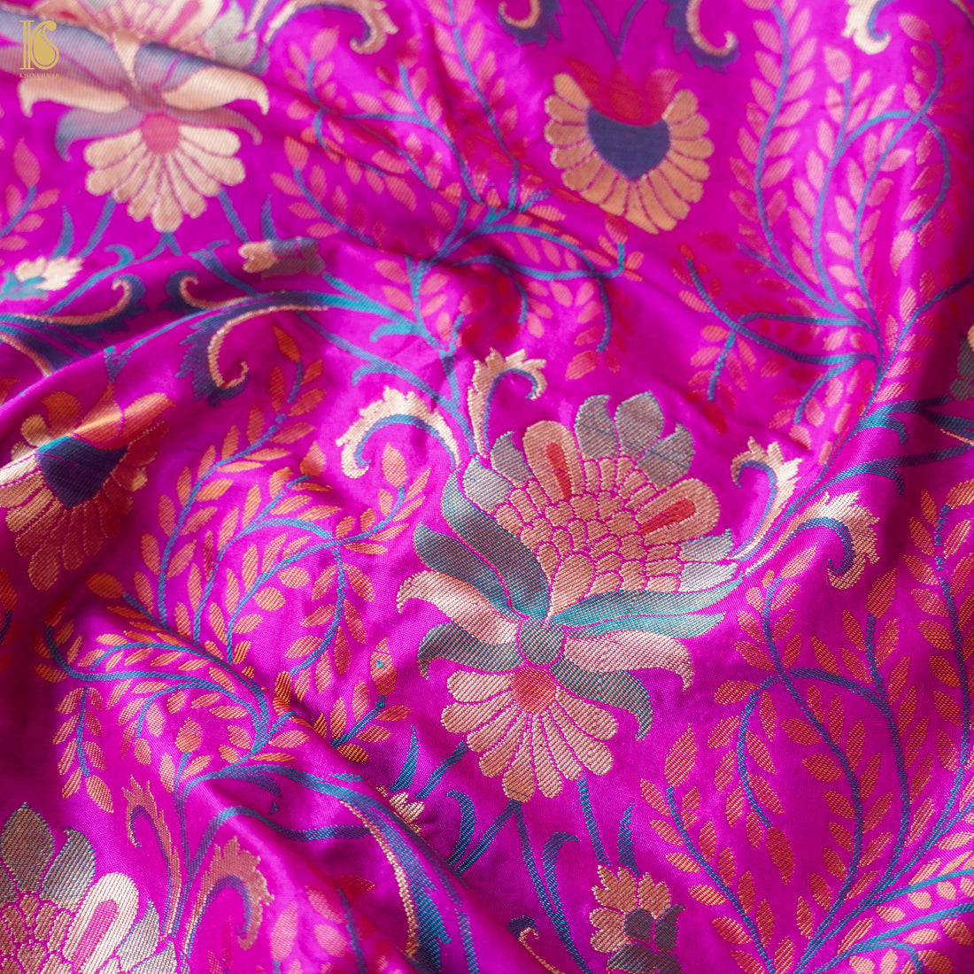 Violet Pure Katan Silk Banarasi Meenakari Fabric - Khinkhwab