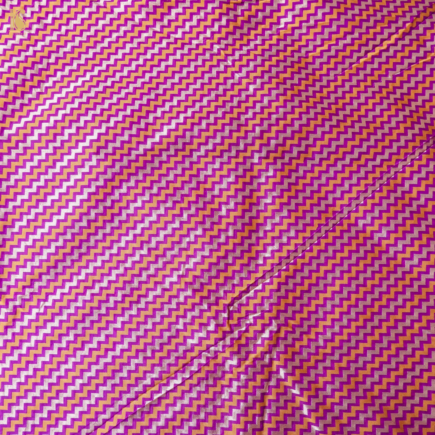 Purple Pure Katan Silk Banarasi Chevron Fabric - Khinkhwab