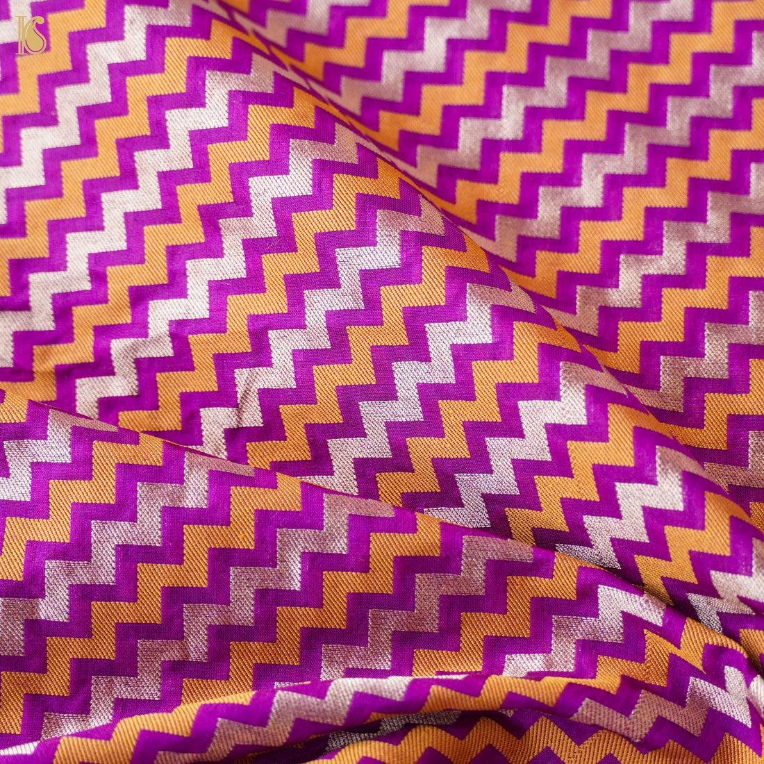 Purple Pure Katan Silk Banarasi Chevron Fabric - Khinkhwab