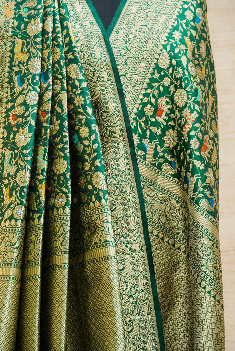 Eucalyptus Green Pure Katan Silk Handwoven Banarasi Shikargah Dupatta - Khinkhwab